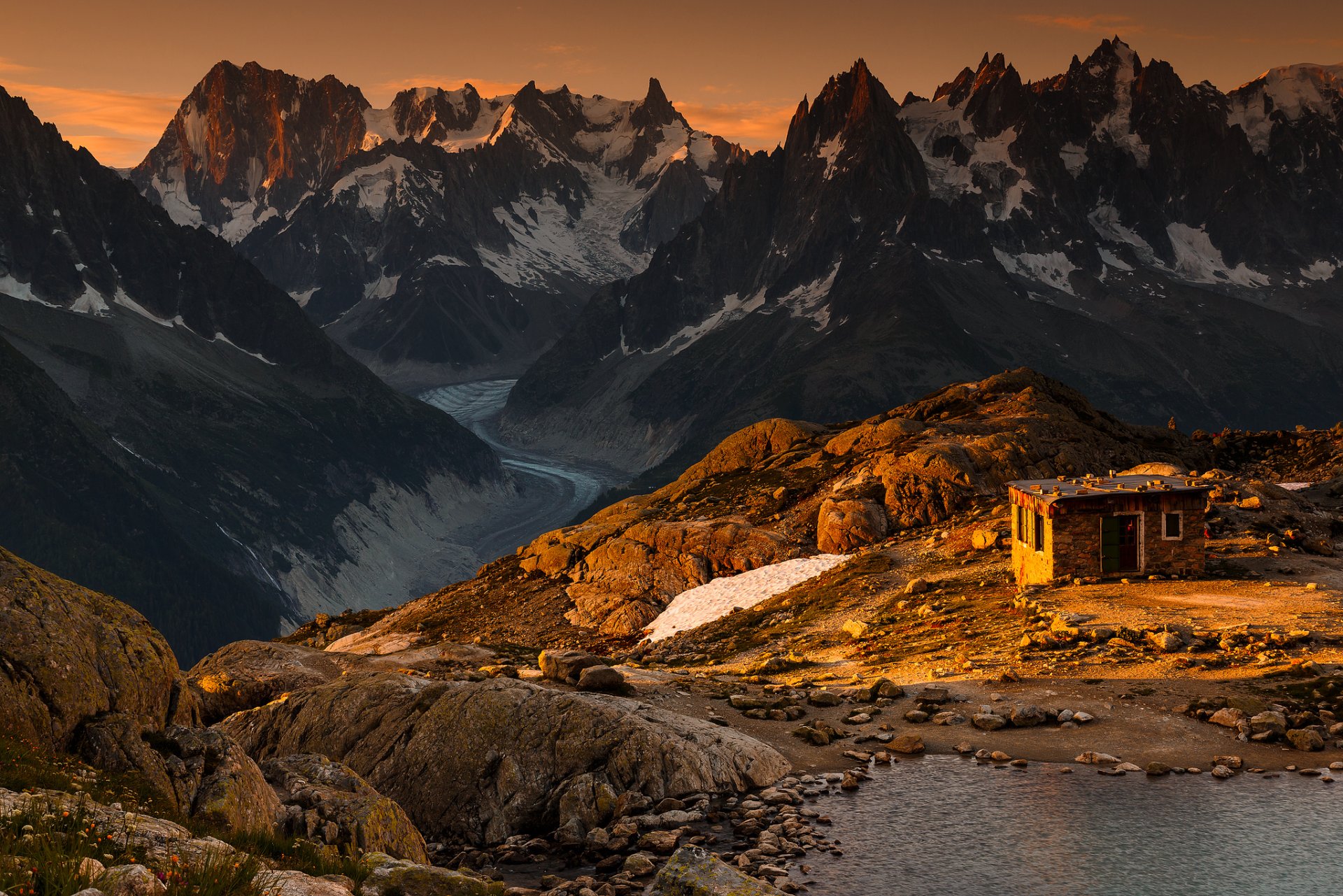 mountain alps rock hut