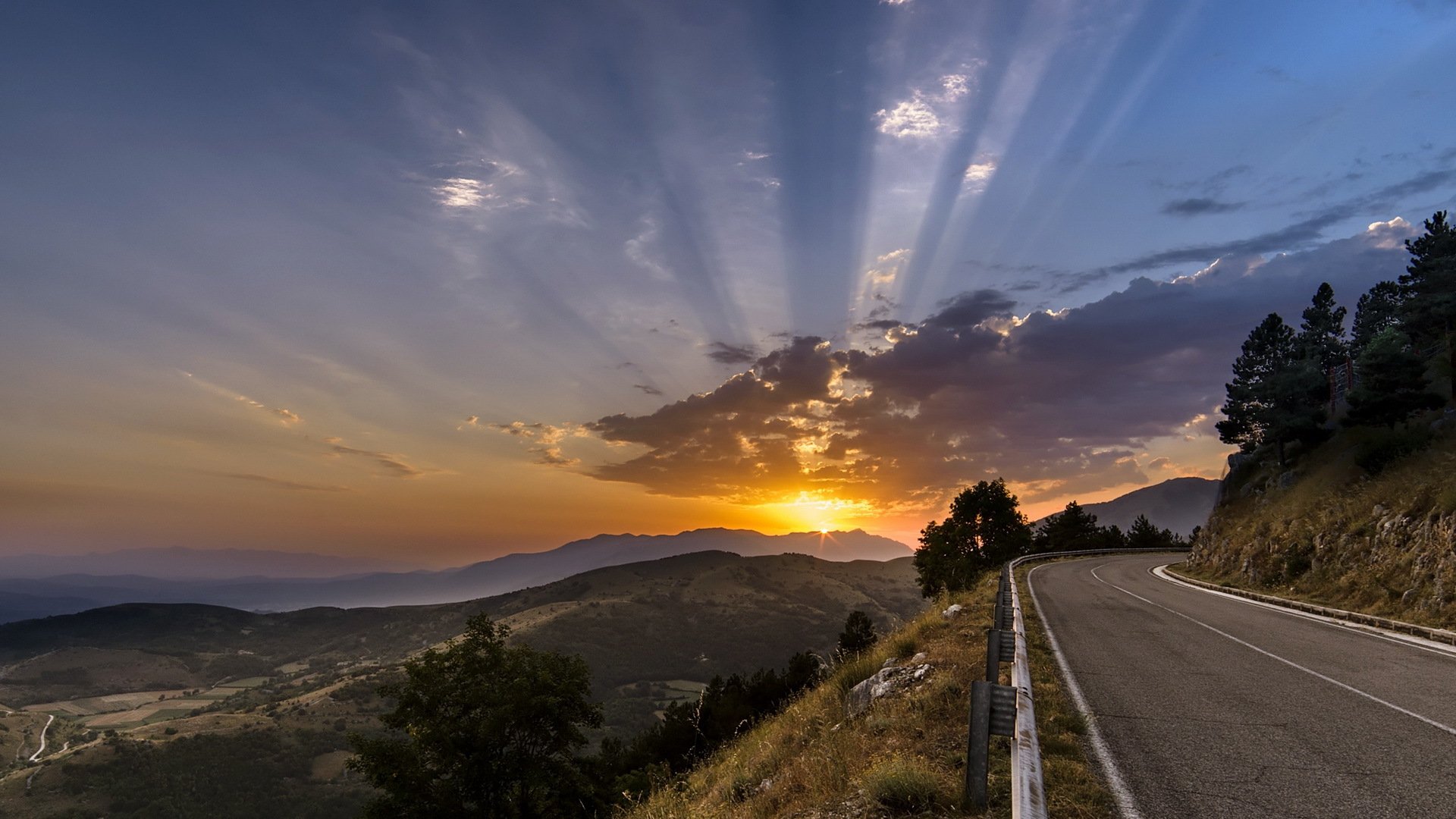 puesta de sol carretera paisaje