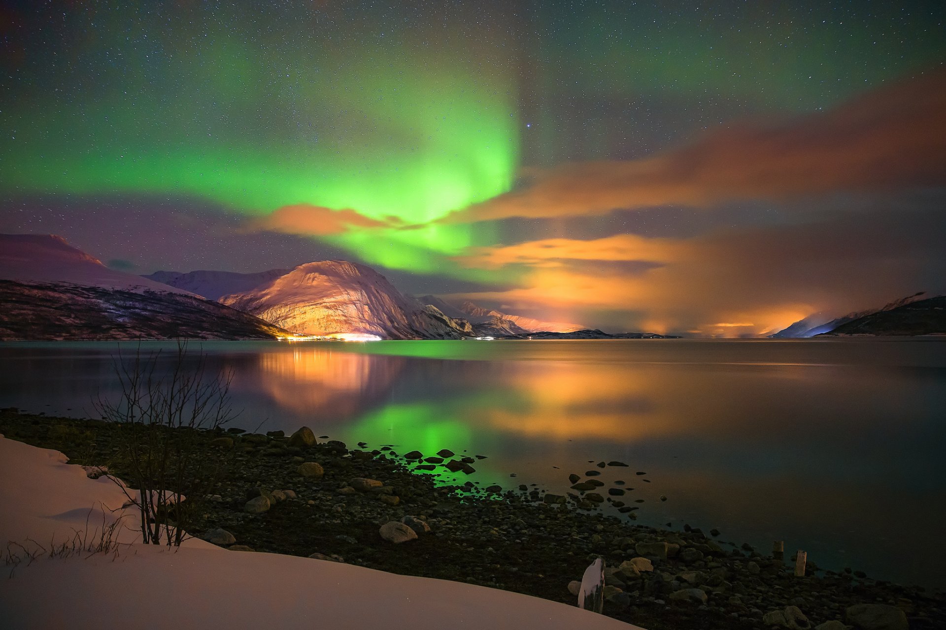 aurora borealis northern lights sky star mountain beach night