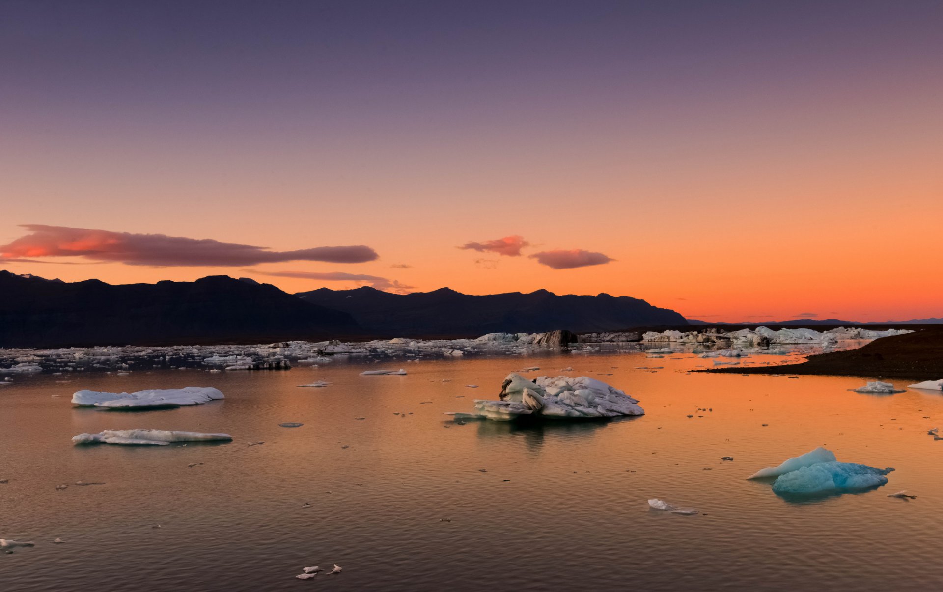 island berge bucht eisschollen morgen morgendämmerung