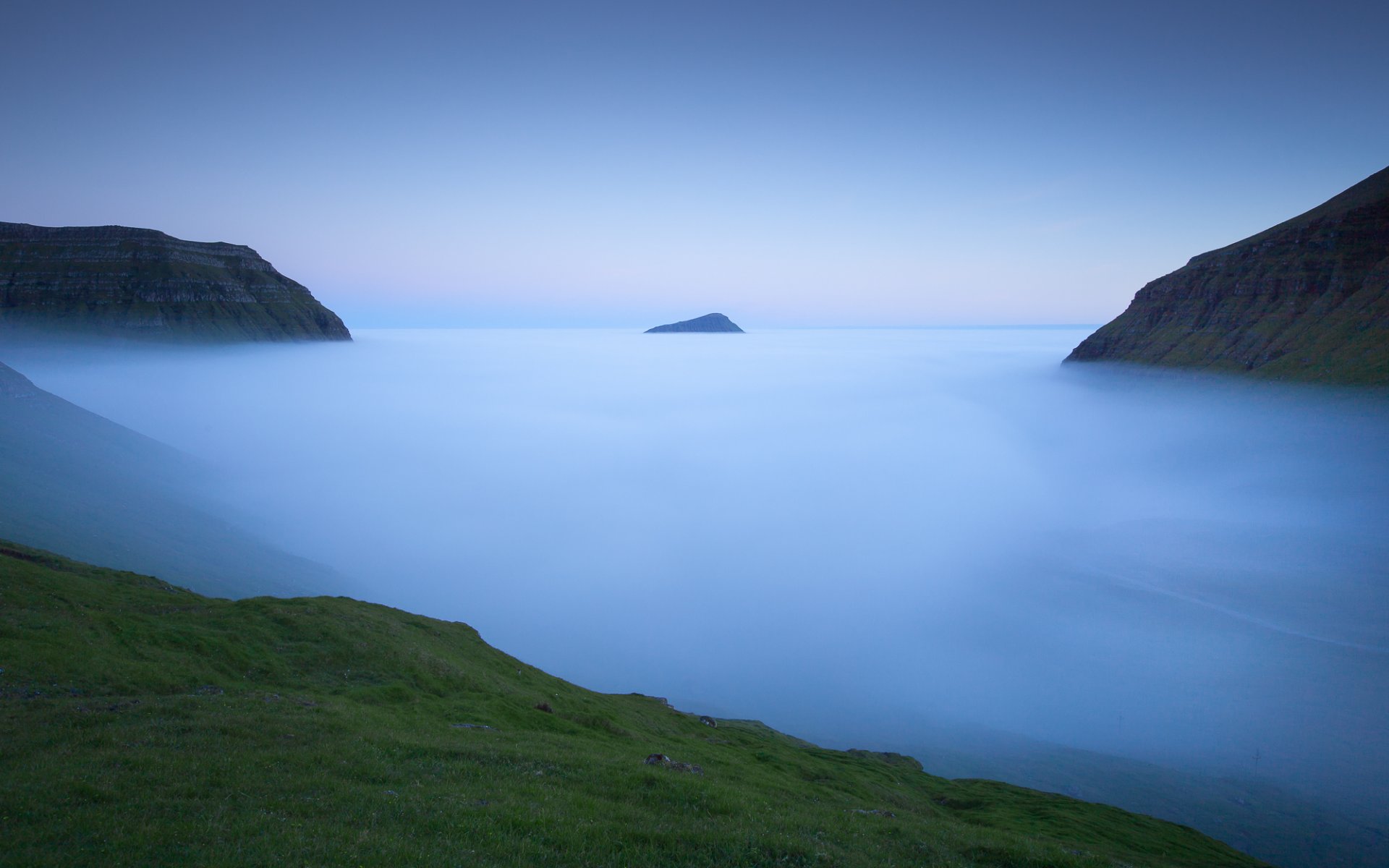 faroe islands faroe islands mountains hill coast coast ocean fog haze blue sky nature