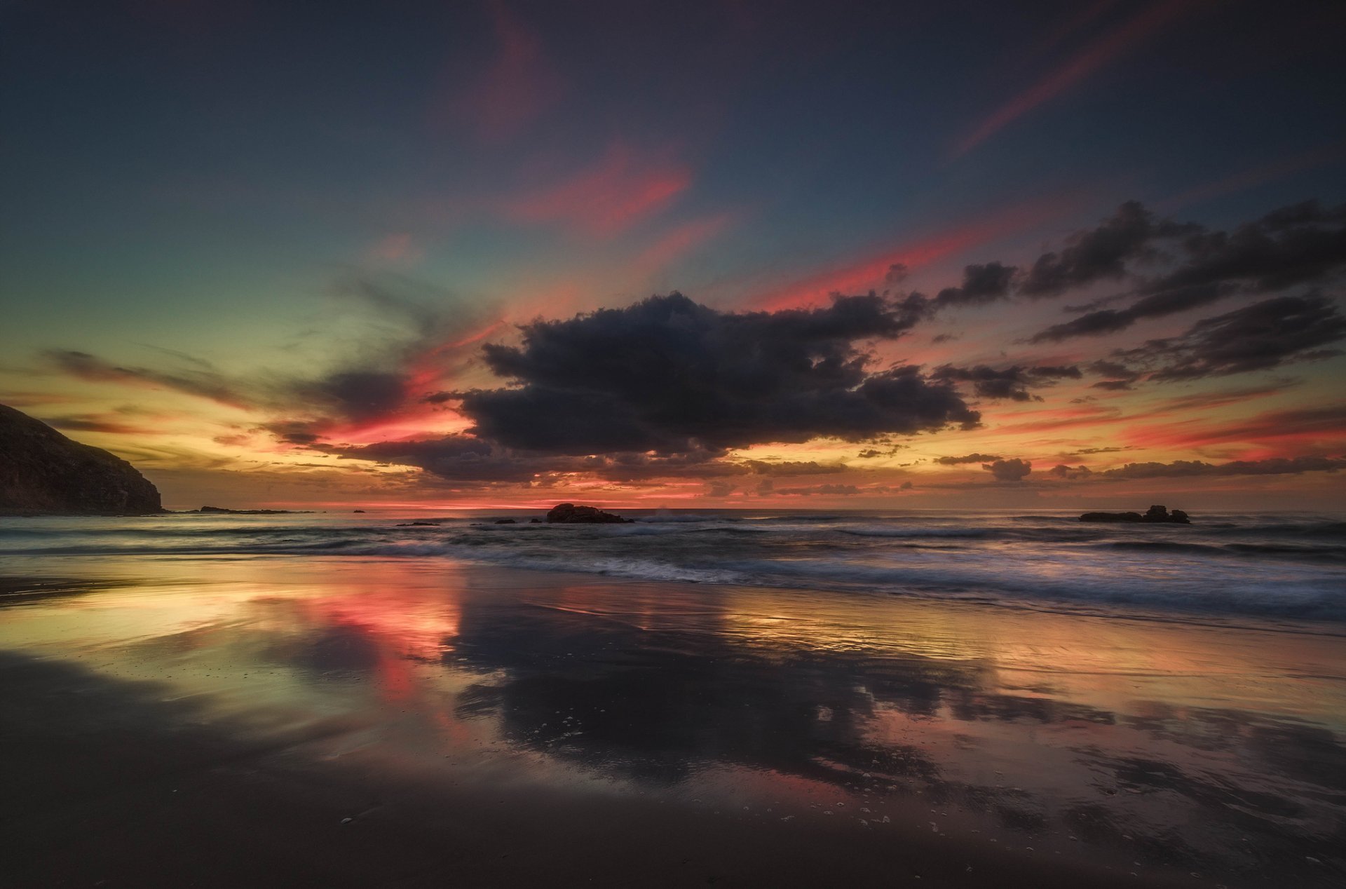 playa amanecer cielo nubes océano nueva zelanda waikato nz