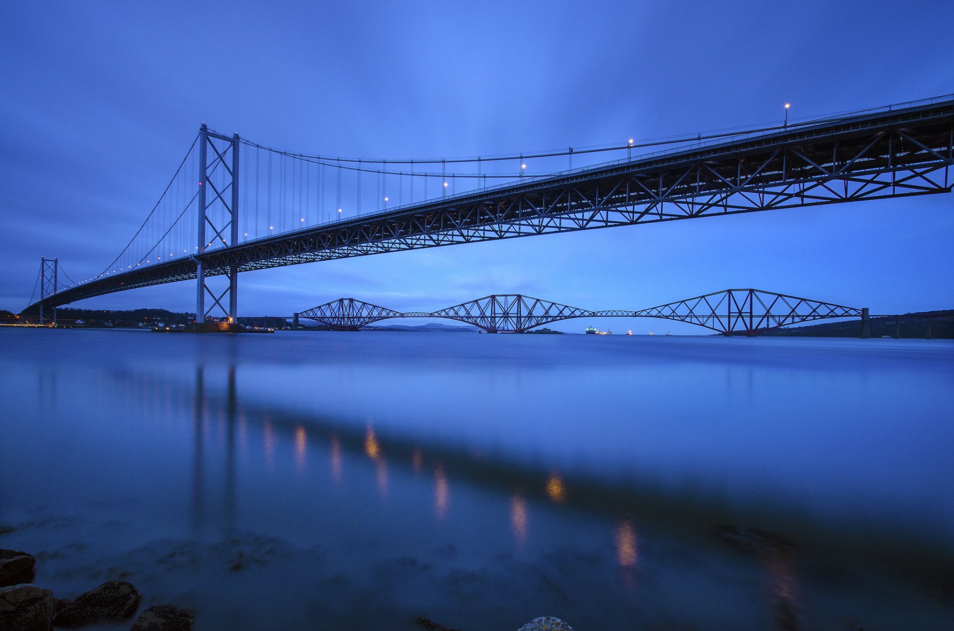 großbritannien schottland fort bridge fluss brücke abend blau himmel