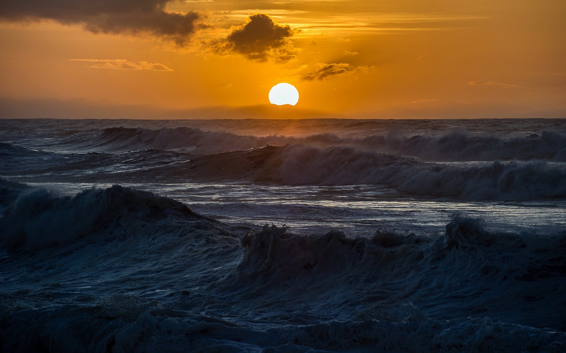 mar olas puesta de sol paisaje