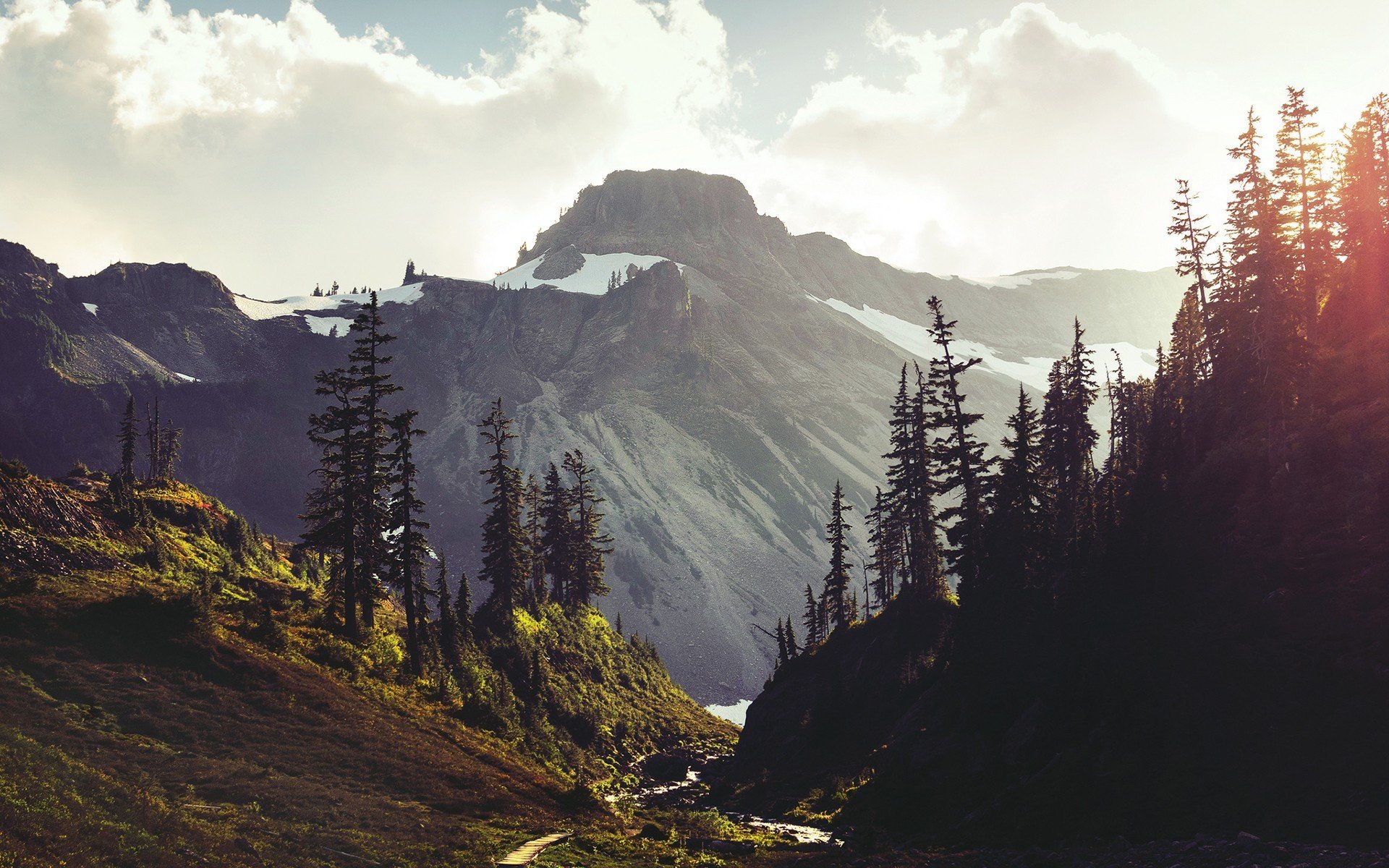 montañas árboles paisaje nieve