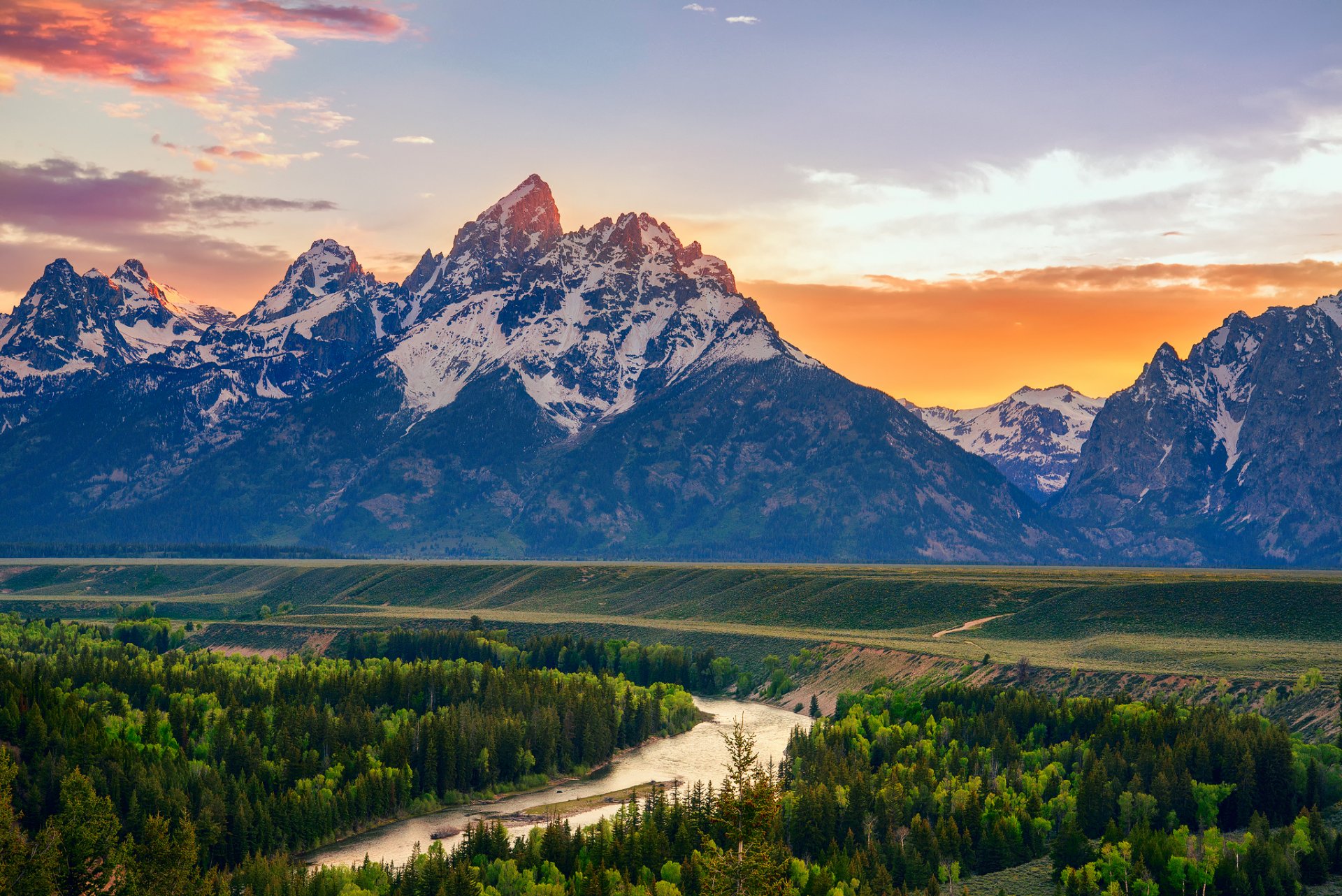 usa wyoming grand teton national park overluck snake river fluss berge sommer