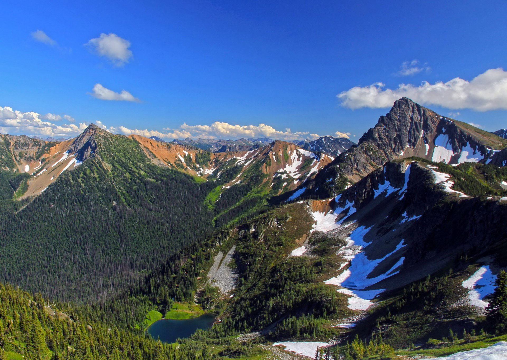 usa mountains lake trees snow sky