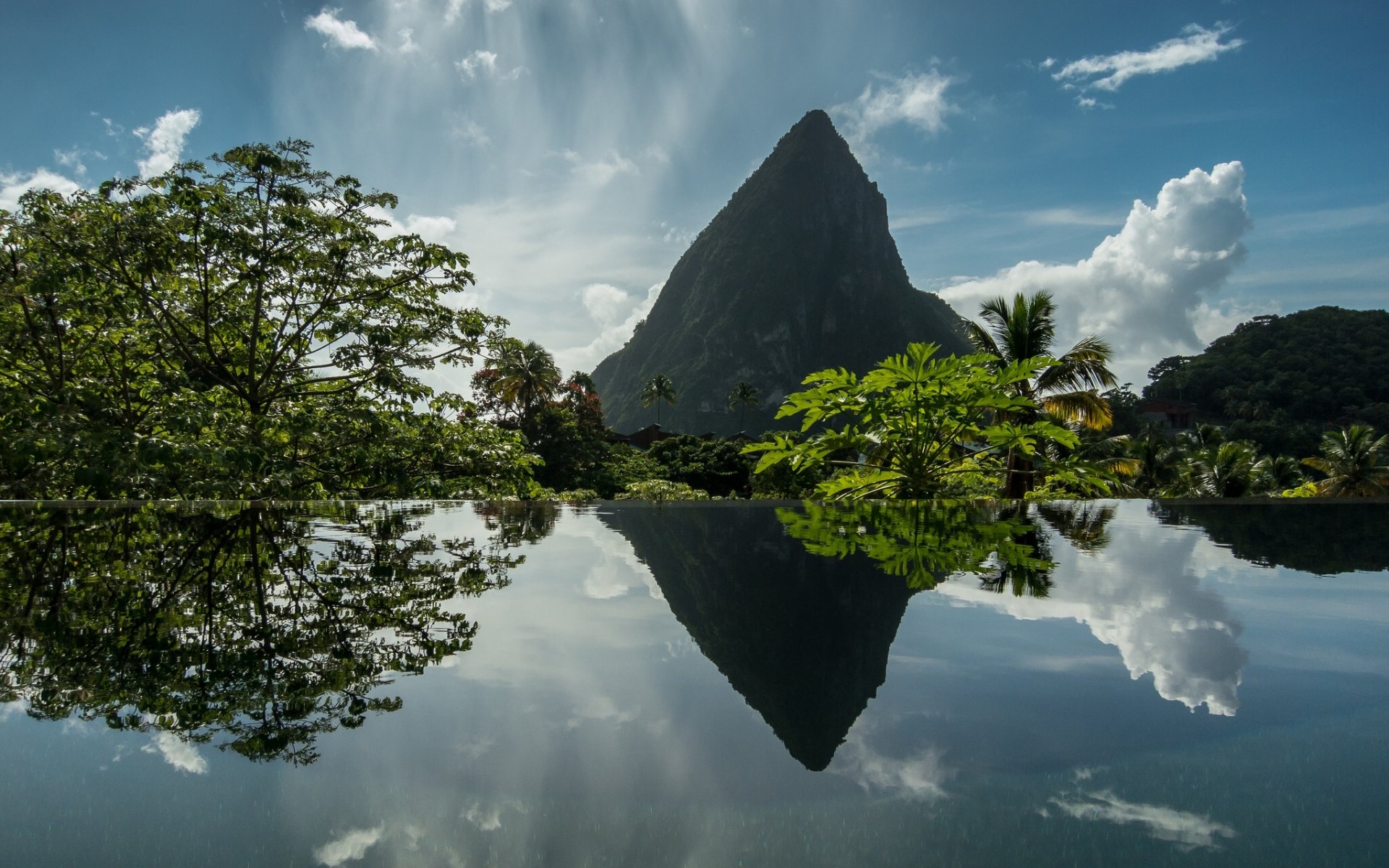 soufrière sainte-lucie caraïbes antilles montagne réflexion eau arbres