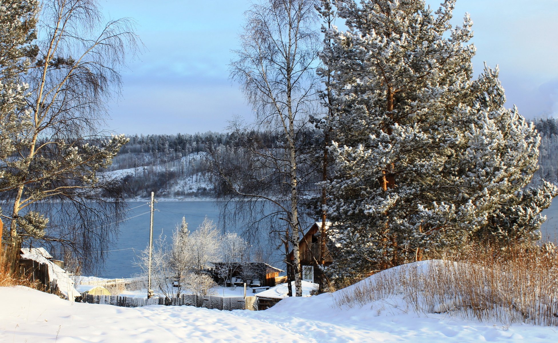 russland fluss winter bäume schnee natur foto