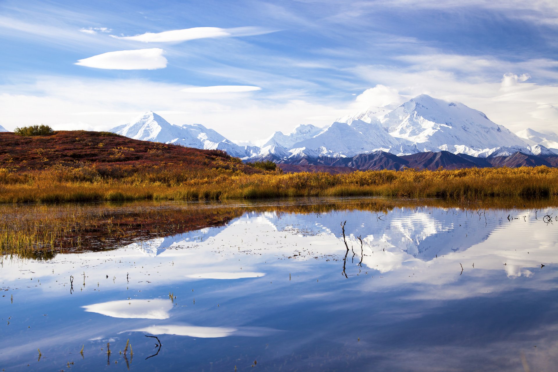 alaska park narodowy denali mount mckinley jezioro odbicie