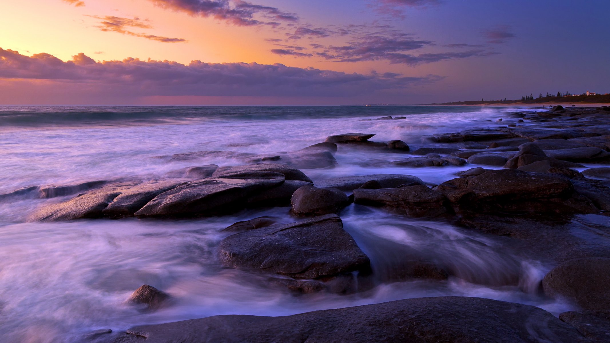 night sea stones landscape