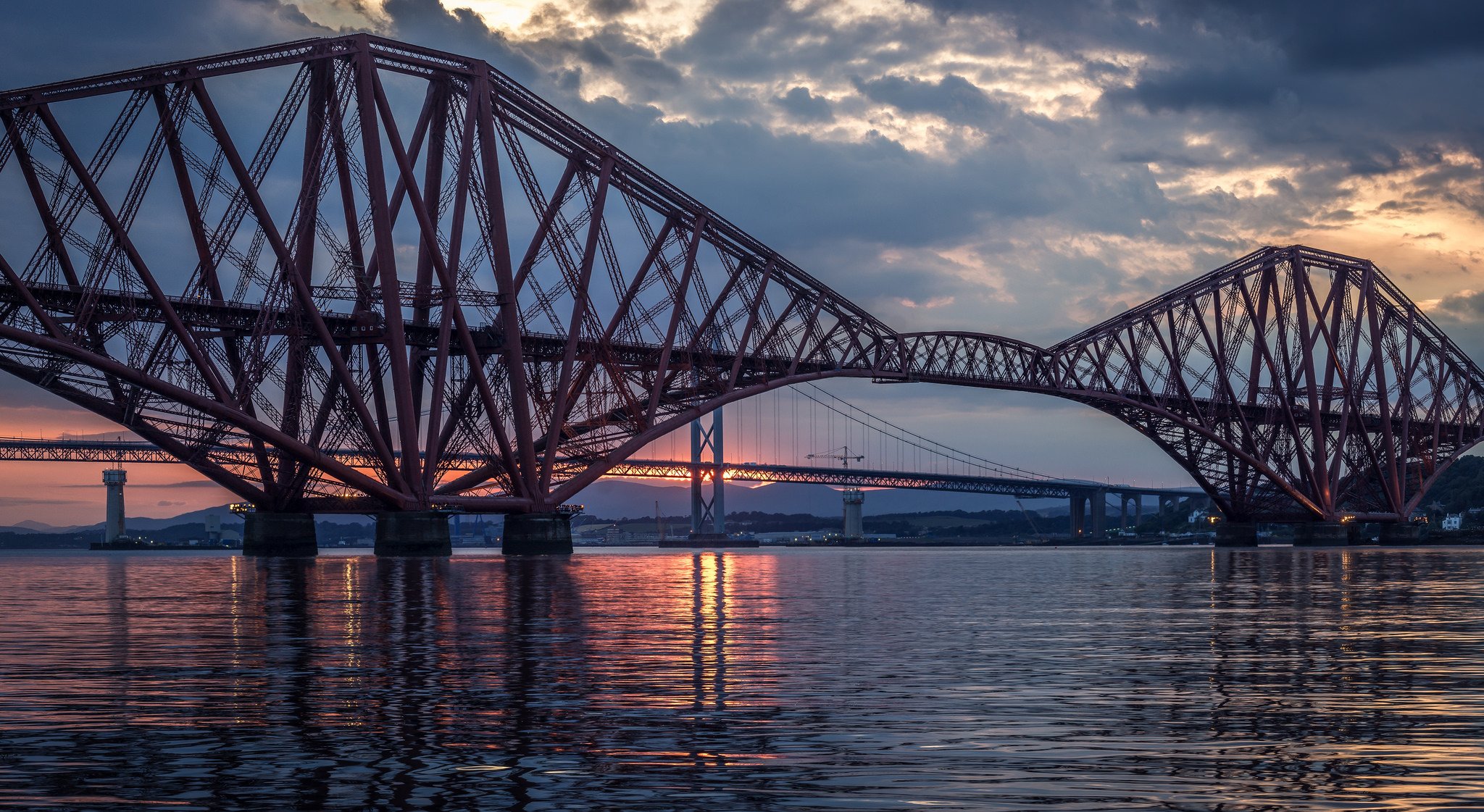 wielka brytania szkocja fort bridge rzeka most wieczór zachód słońca niebo chmury chmury