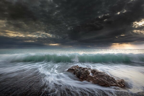 Seascape with waves and beautiful sky