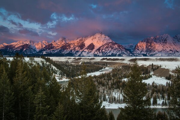 Winter sunset in the mountains