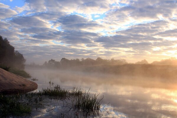 Landschaft des Morgennebels am Fluss