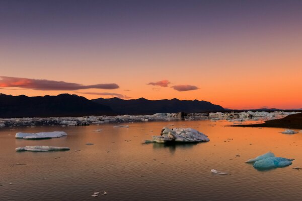 Bay in Iceland icy morning