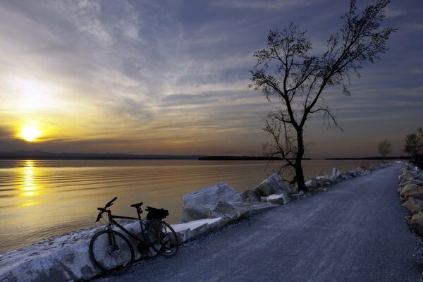 Evening road at sunset