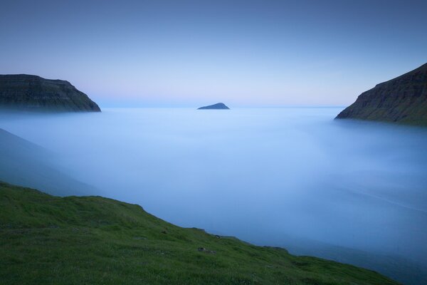 Misty coast among the mountains