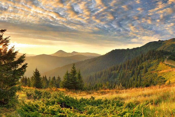 Mountain landscape with sunrise