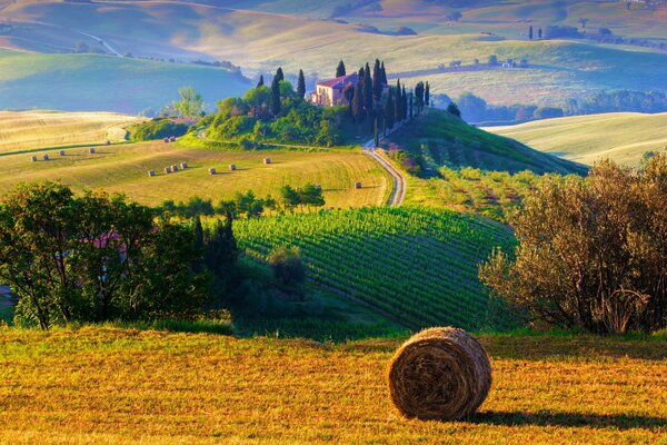Paisaje de la mañana rural en Italia