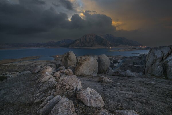 Evening view from the rocky shore