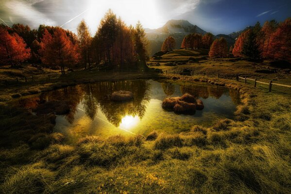 Goldener Herbst auf einem kleinen See