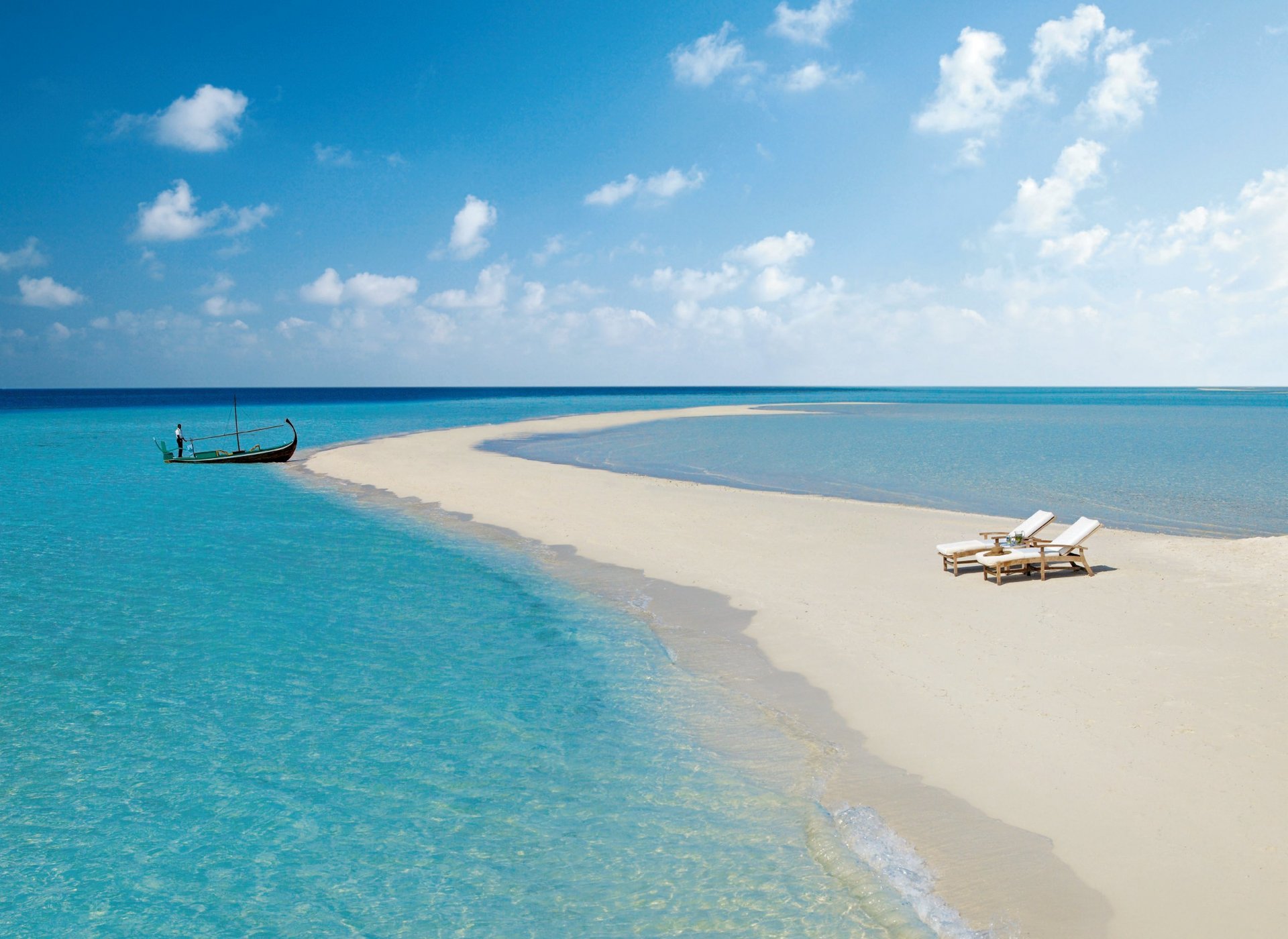 the maldives sky ocean sea beach sand spit boat chaise