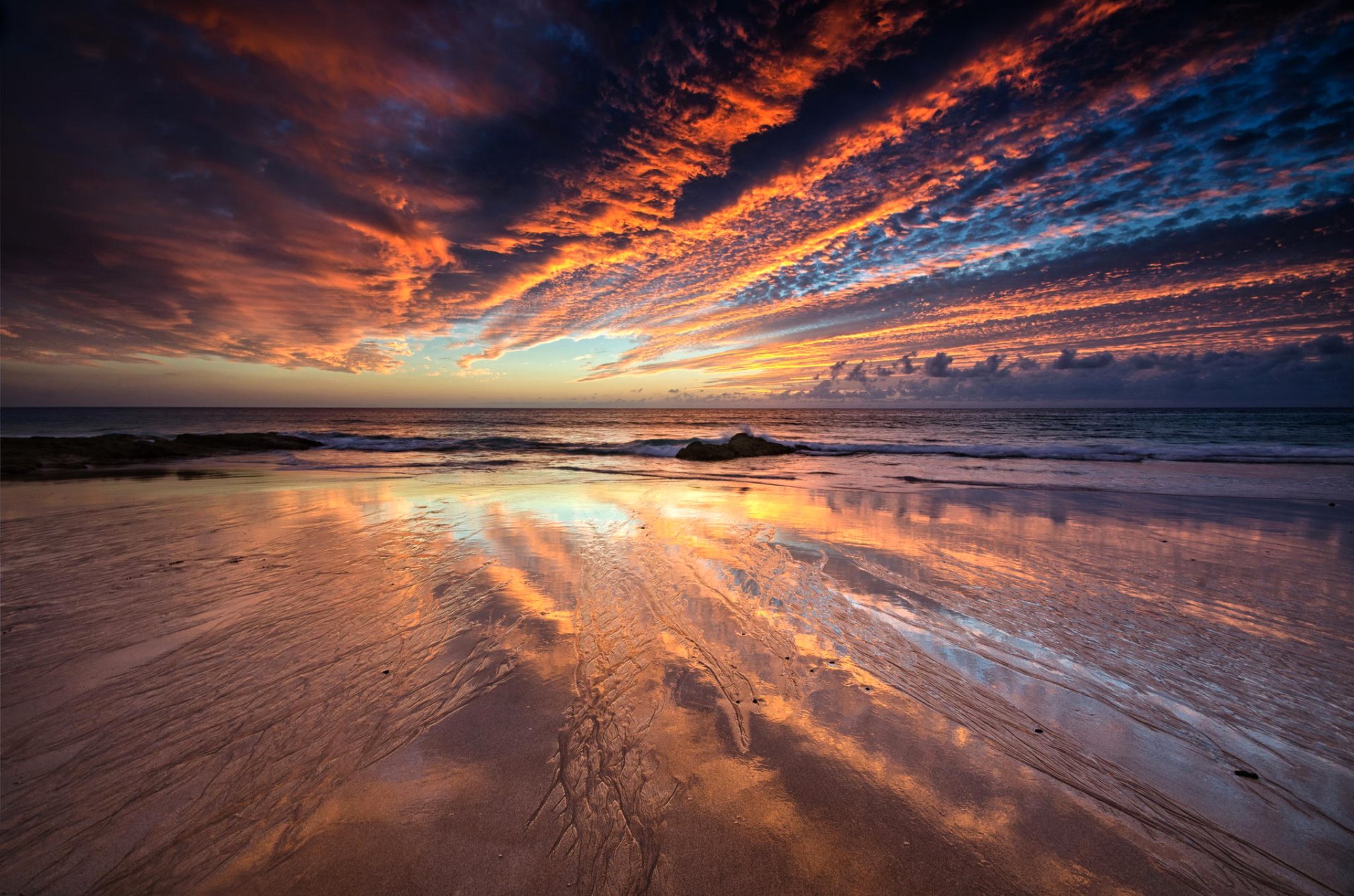 ky clouds sunset sea tide reflection