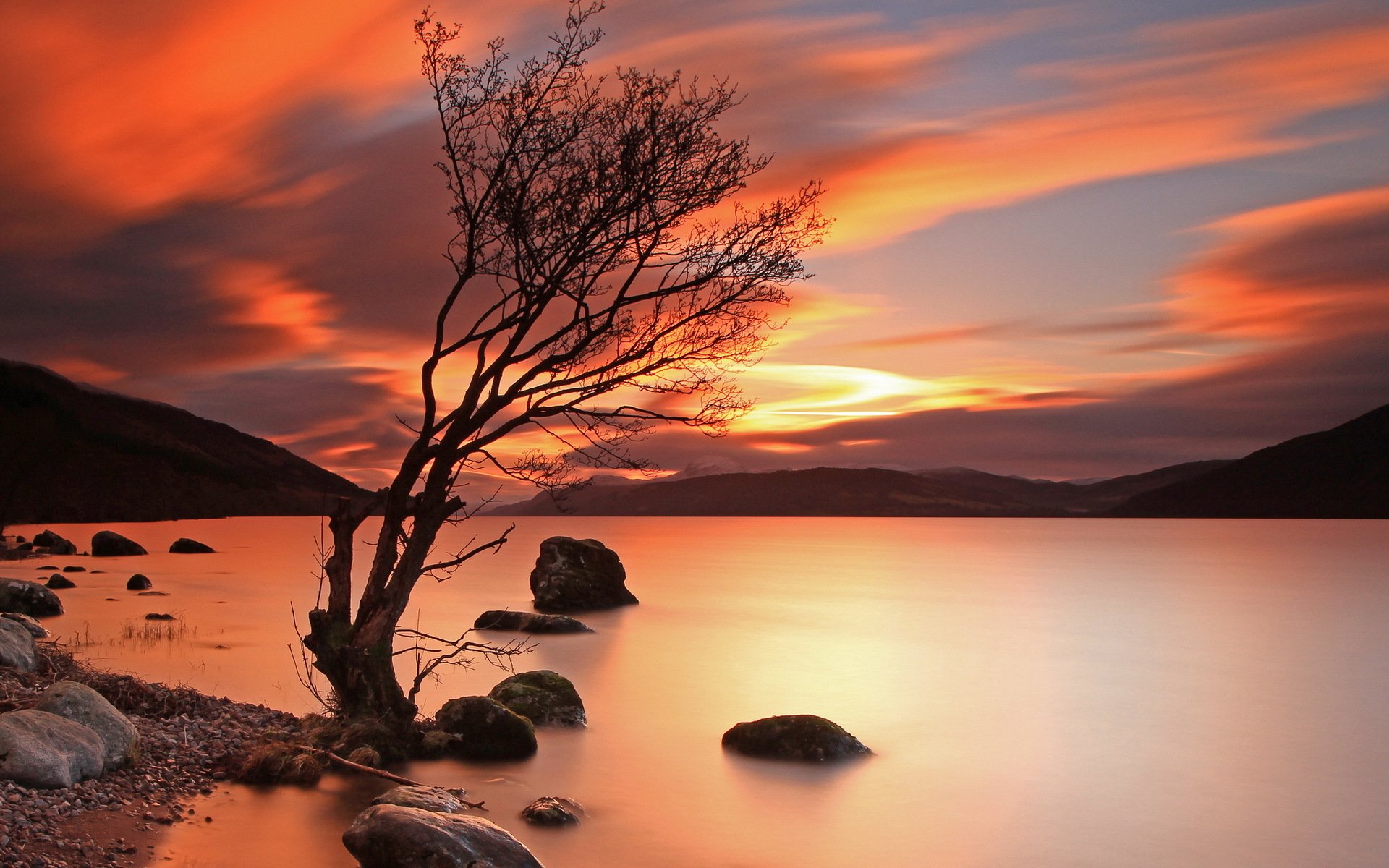 tramonto lago montagna paesaggio