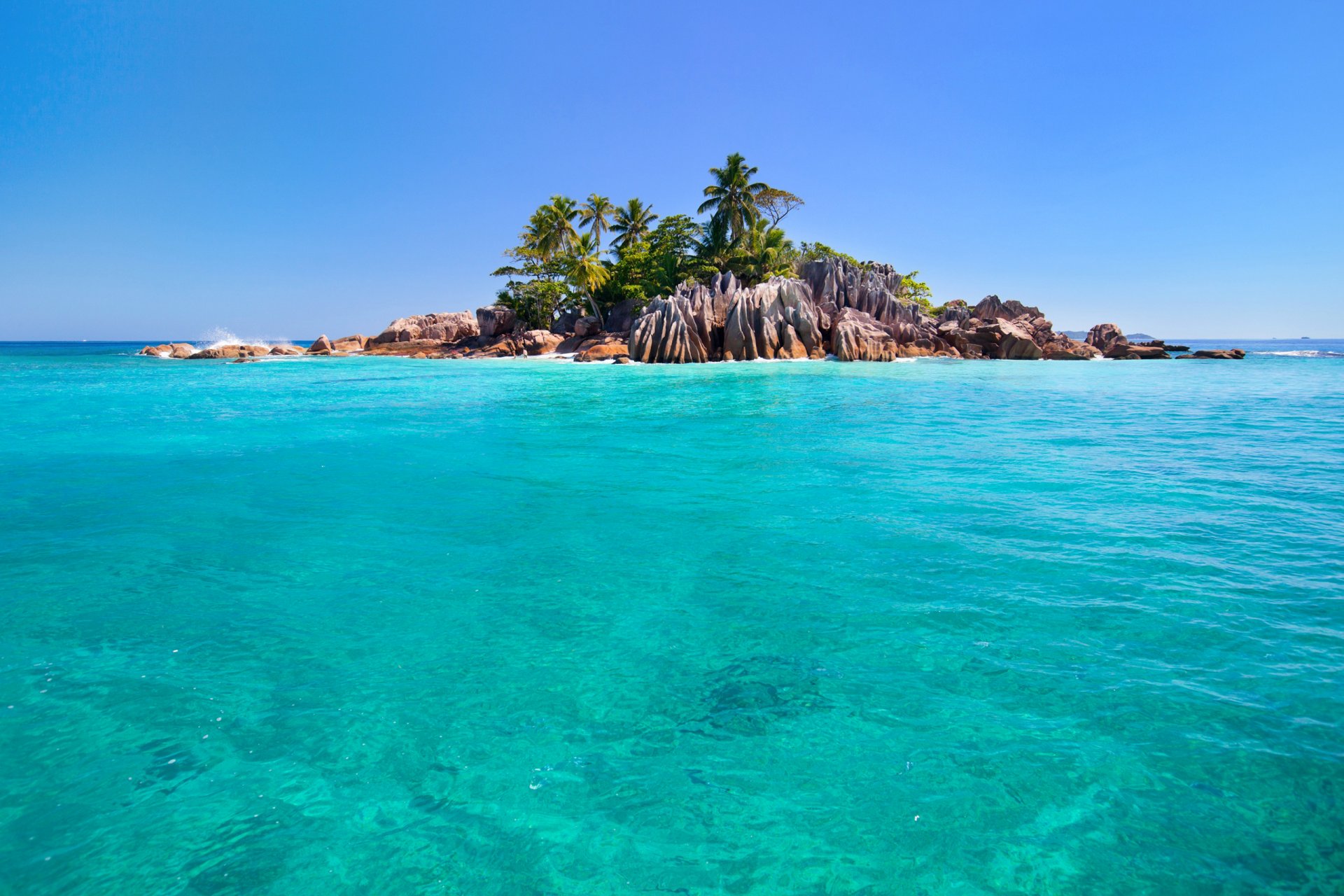 seychelles cielo mare oceano isola rocce palme