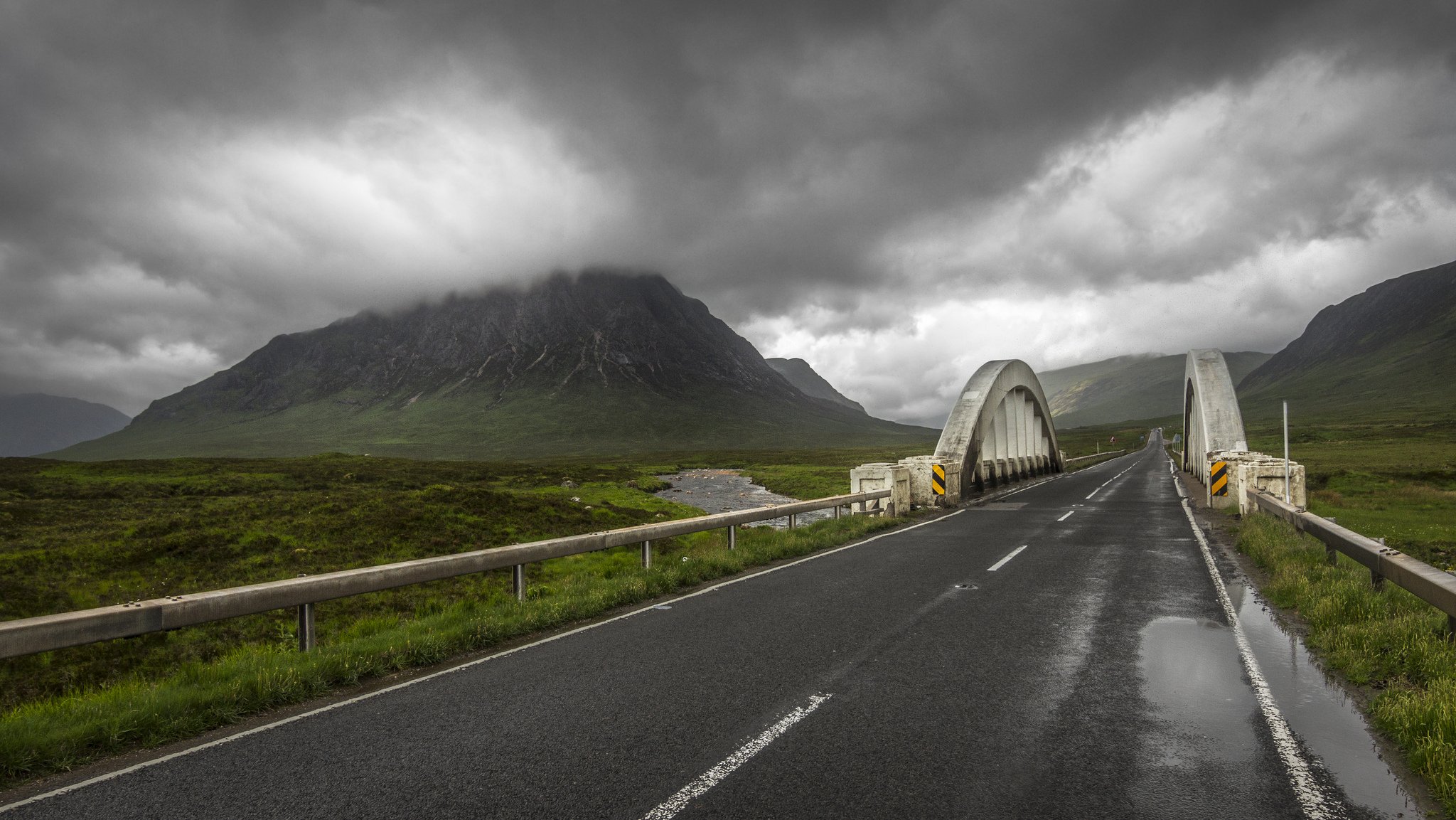 cotland mountain bridge clouds road