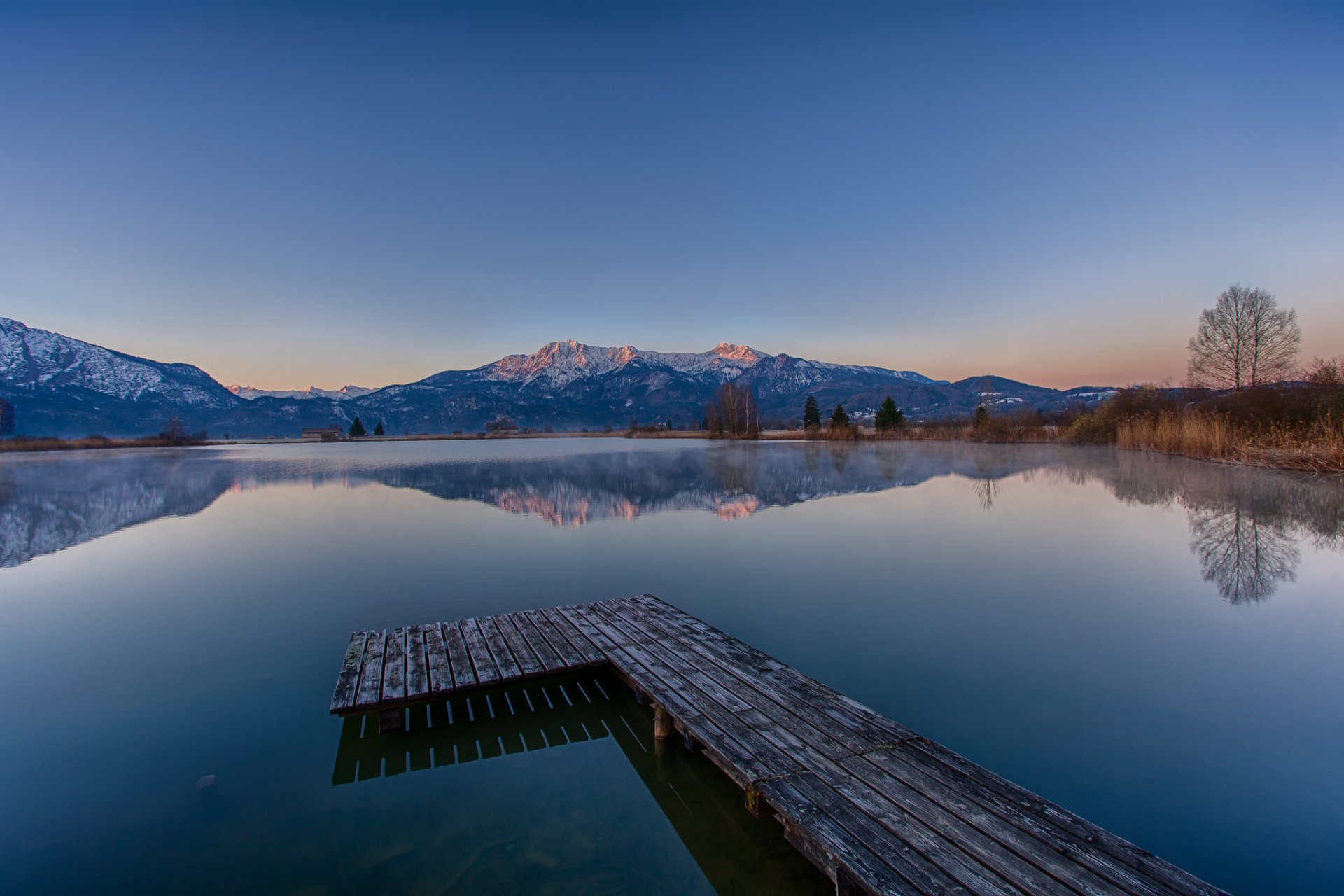 mountain lake morning dawn