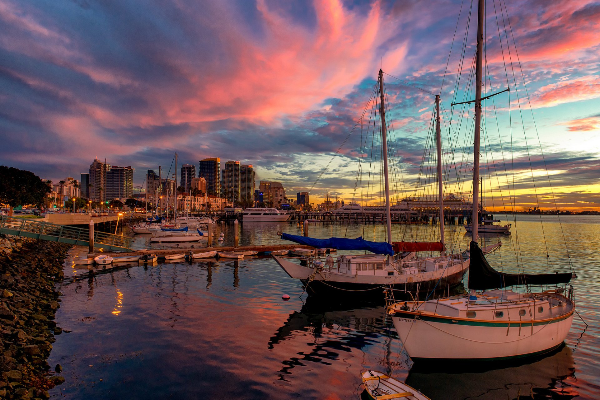 états-unis californie san diego quai bateaux soirée