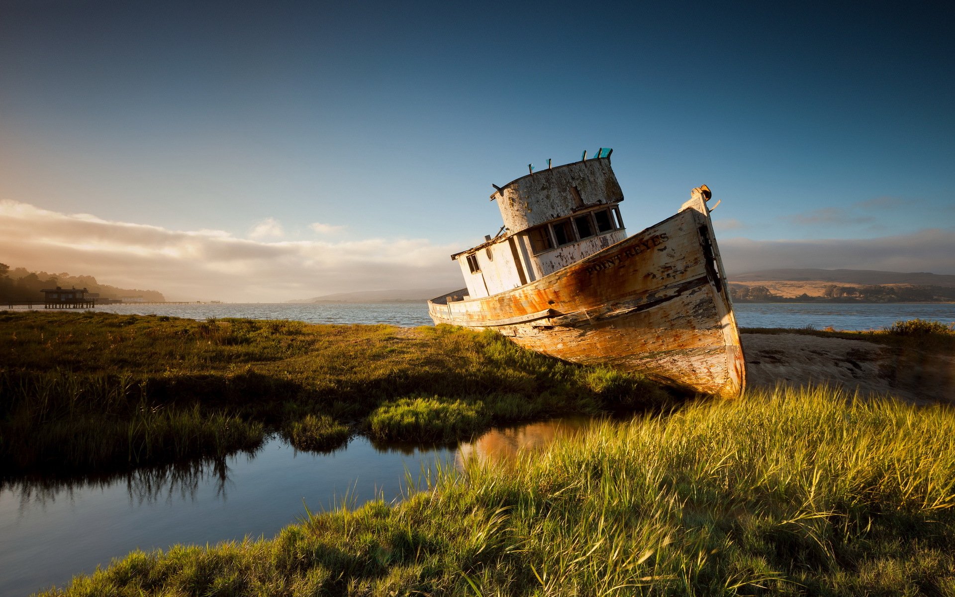 landscape ship sunset river