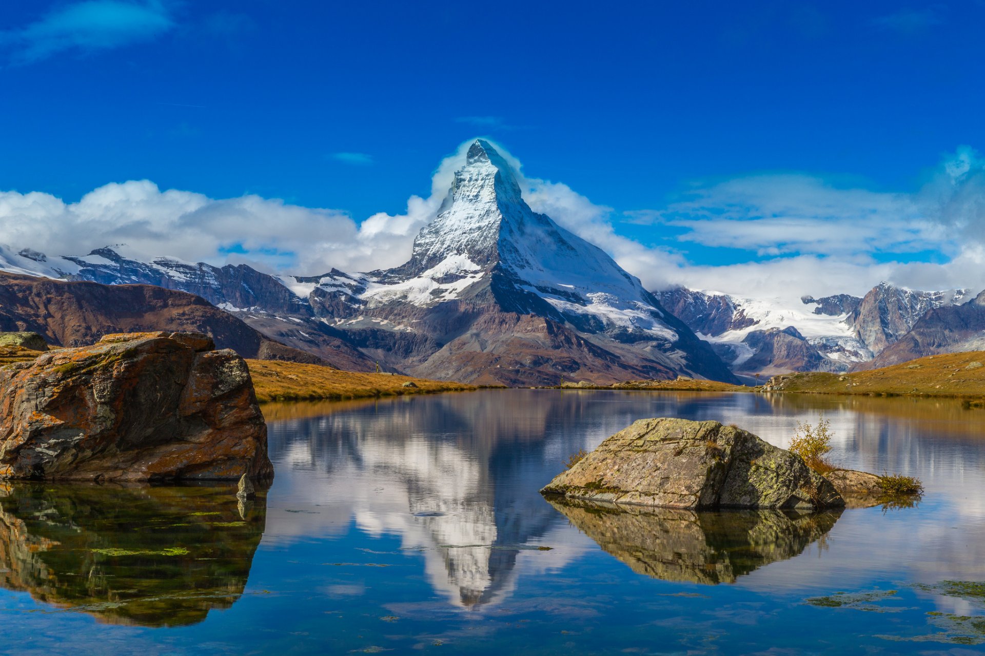 alpes suiza montaña matterhorn lago cielo nieve