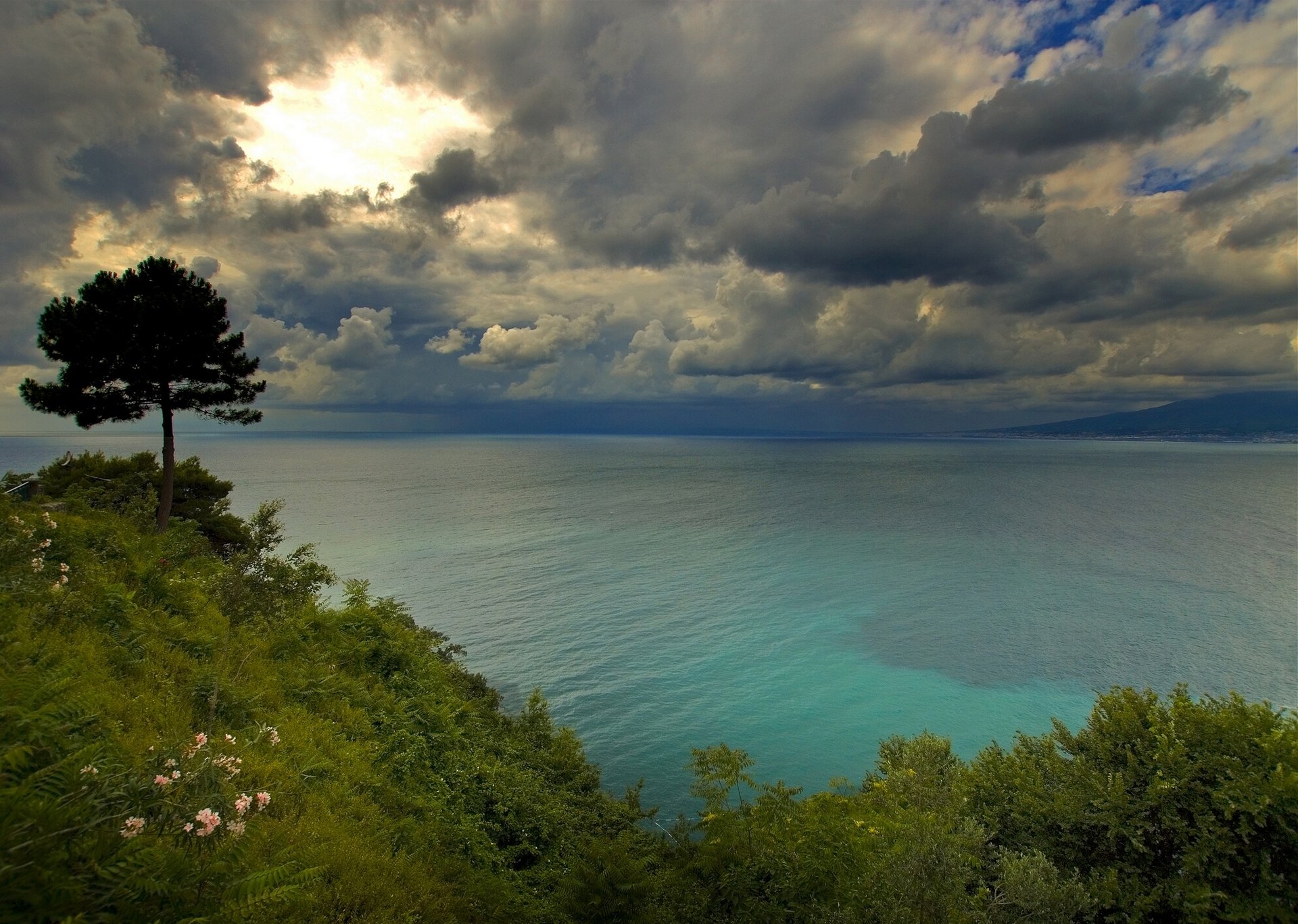 golfo di napoli italie golfe de naples nuages arbre côte