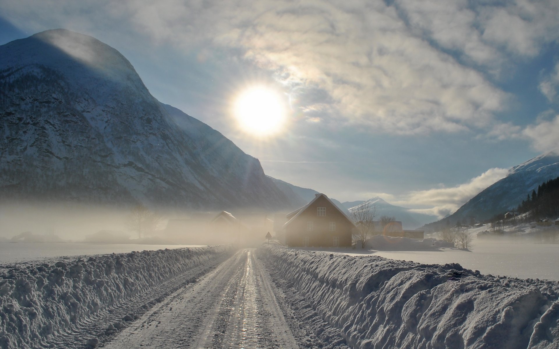 morning road winter landscape