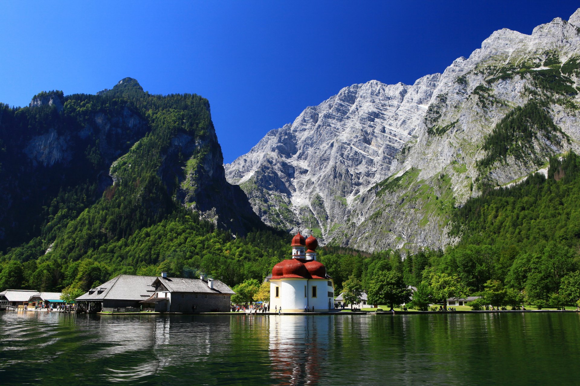 t. bartholomew s church bavaria germany königssee lake watzmann bavarian alps lake koenigssee mount watzmann church