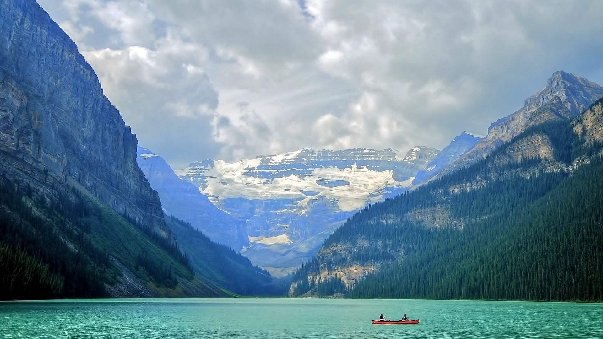 parque nacional de banff lago montañas barco paisaje