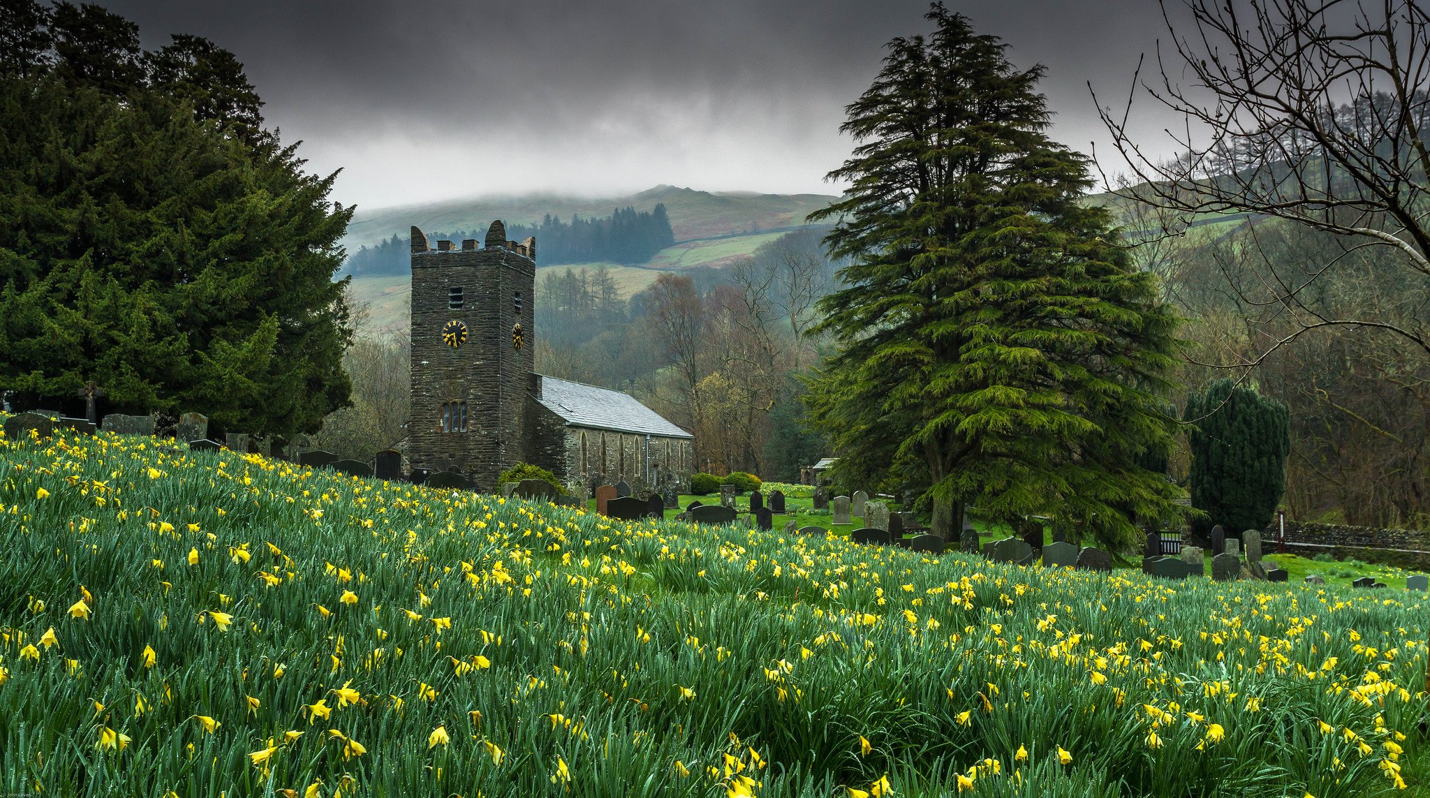 chapel nature trees clock meadow flowers background wallpaper widescreen fullscreen widescreen widescreen