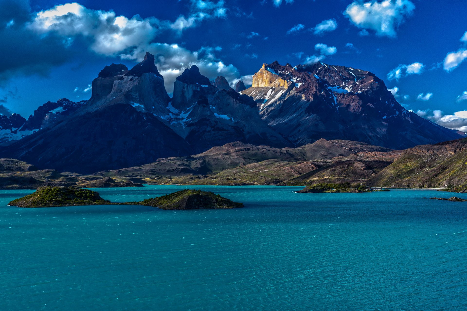 natura chile patagonia góry śnieg woda wyspy niebo chmury