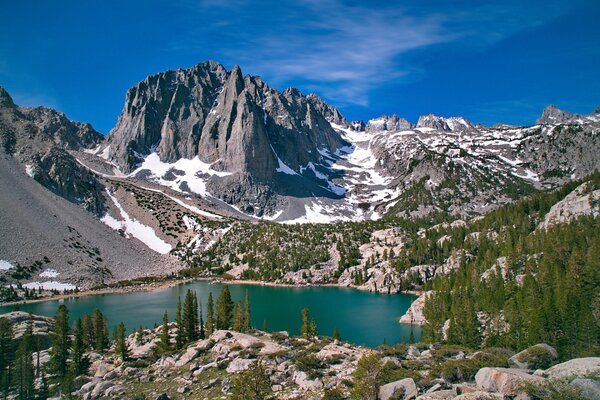 Montagnes rocheuses, forêt et lac tranquille