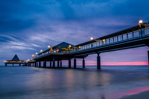 Foto Meer Küste Pier lila Himmel