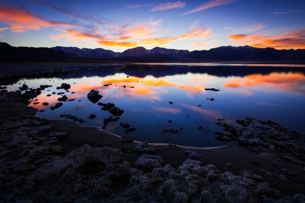 Heavenly fire in the reflection of the lake