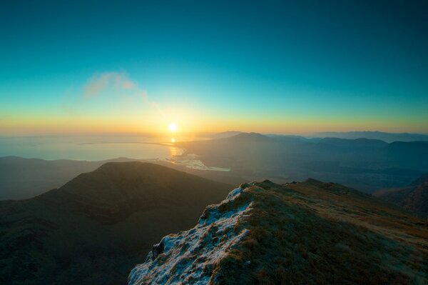 Endless mountain expanses in the light of sunset