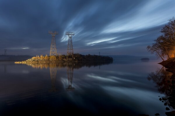 Reflection of the evening sky in the surface of the river