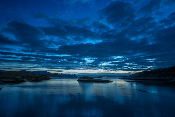 Cloudy night in the bay on the islands