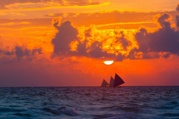 Seascape. Lonely Sailboat