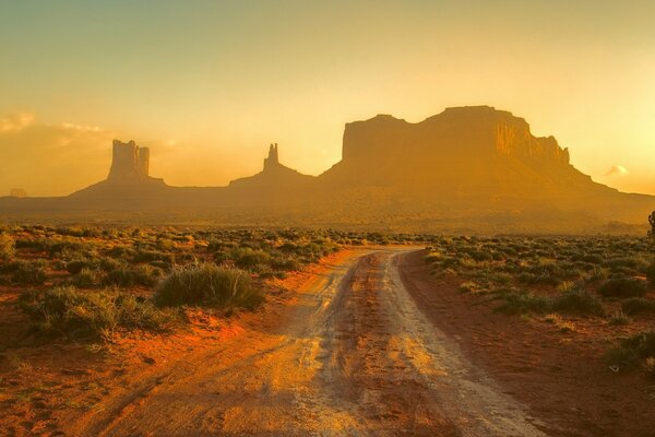 Sunset road in the valley