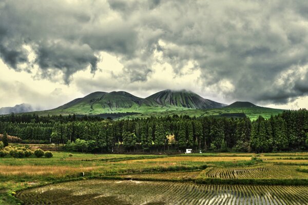 Cloudy weather in Japan in the mountains